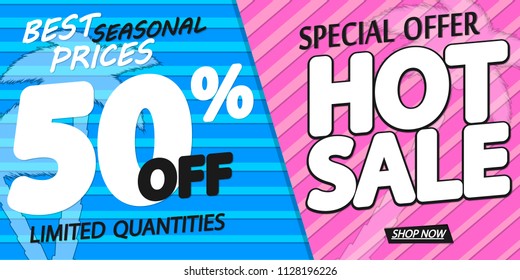 Hot Sale, Summer discount, 50% off, poster design template, special offer, vector illustration