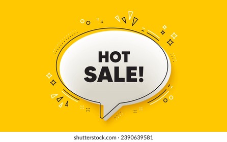 Hot Sale tag. 3d speech bubble yellow banner. Special offer price sign. Advertising Discounts symbol. Hot sale chat speech bubble message. Talk box infographics. Vector