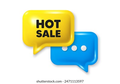 Hot Sale tag. Chat speech bubble 3d icon. Special offer price sign. Advertising Discounts symbol. Hot sale chat offer. Speech bubble banner. Text box balloon. Vector