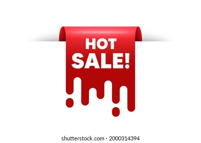 Hot Sale text. Red ribbon tag banner. Special offer price sign. Advertising Discounts symbol. Hot sale sticker ribbon badge banner. Red sale label. Vector