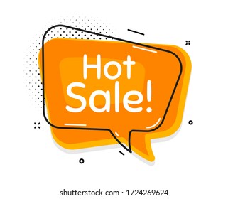 Venta caliente. Pensé en una burbuja de chat. Señal de precio de oferta especial. Símbolo de descuentos publicitarios. Burbuja del discurso con líneas. Texto de promoción de venta en caliente. Vector