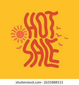 Hot sale typography vector illustration for summer discount banner, poster. Hot summer offer sticker, label, tag.