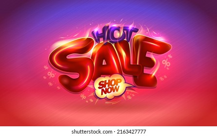 Hot sale vector banner or poster mockup with glossy 3D burning shiny letters