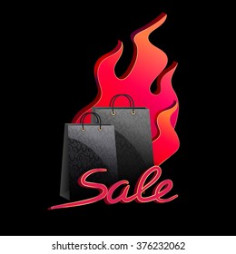 Hot sale vector design background with fire and black shopping bag.