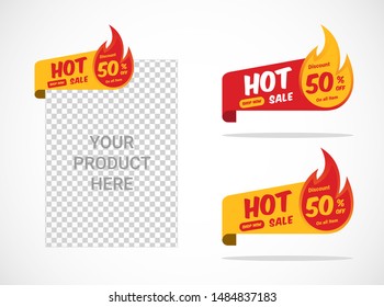 Hot sale vector labels templates with flaming sticker. Hot sale labels/banner for your product