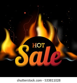 Hot Sale vector on black background with fire flames