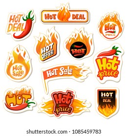 Hot sale vector redhot offer price label for promotion and shopping discount banner with fired signs illustration set of red-hot template pricetag isolated on white background