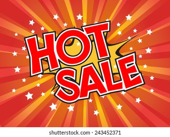 Hot Sale, wording in comic speech bubble on burst background, EPS10 Vector Illustration