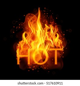 Hot sales billboard banner with glowing text in flames. Poster. Abstract vector illustration. EPS 10