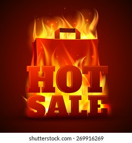  Hot sales department store outdoor advertisement billboard banner with glowing text in flames poster abstract vector illustration