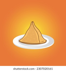 hot samosa in a white plate vector illustration