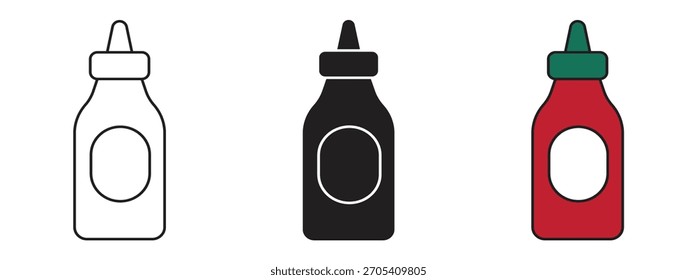 Hot Sauce Bottle Icon Set, Vector Illustration.
