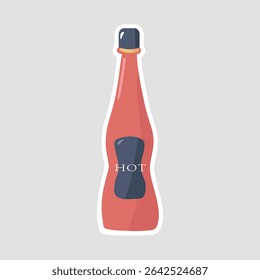 Adesivo de garrafa de molho quente. Adesivo vetor de desenhos animados de uma garrafa de molho quente, perfeito para temas de comida, cozinha, tempero e condimento
