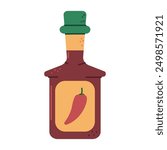 Hot sauce bottle vector cartoon illustration isolated on a white background.