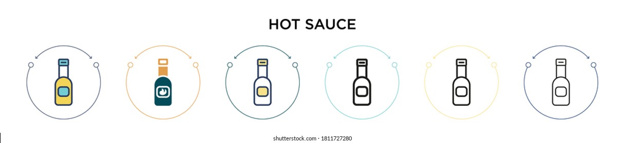 Hot sauce icon in filled, thin line, outline and stroke style. Vector illustration of two colored and black hot sauce vector icons designs can be used for mobile, ui, web