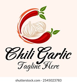 hot sauce logo design. chili and garlic, for spices sauce label, spicy food.	