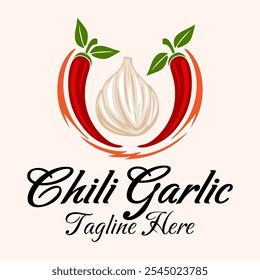 hot sauce logo design. chili and garlic, for spices sauce label, spicy food.	