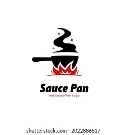 Hot sauce pan logo icon template with big fire flame