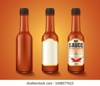 Hot sauce product container and label design in 3d illustration