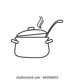 hot Saucepan outline drawing. Vector illustration.