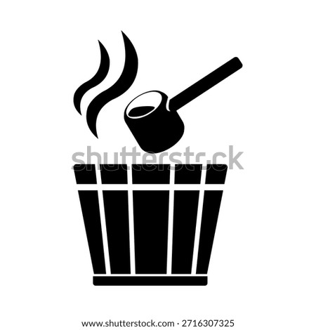 Hot Sauna Bucket and Spoon Black Icon Vector