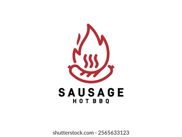 hot sausage with fire grill logo design concept