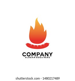 Hot sausage logo. Flame with sausage vector