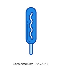 Icono de línea vectorial de salchicha caliente aislado en fondo blanco. Icono de línea de salchicha caliente para infografía, sitio web o aplicación. Icono azul diseñado en un sistema de cuadrícula.