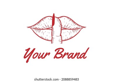 Hot Sexy Woman Lady Girl Female Lips with Finger for Silent Mum Quiet or Secret Logo Design Vector