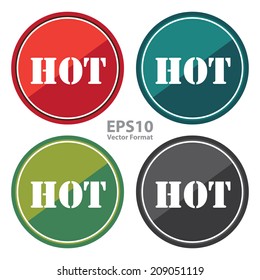 Hot Sign on Circle Icon, Button, Label Isolated on White, Vector Format