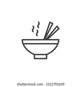 Hot Soup Bowl with chopsticks outline icon. linear style sign for mobile concept and web design. Asian food line vector icon. Symbol, logo illustration. Pixel perfect vector graphics