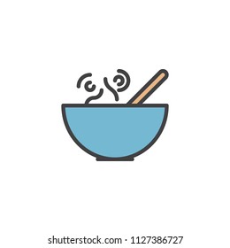 Hot soup bowl filled outline icon, line vector sign, linear colorful pictogram isolated on white. japanese soup symbol, logo illustration. Pixel perfect vector graphics