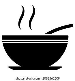 Hot soup bowl icon in modern silhouette style design. Vector illustration isolated on white background.