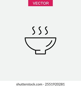 Hot soup bowl line icon, simple flat black trendy style illustration for web and app..eps