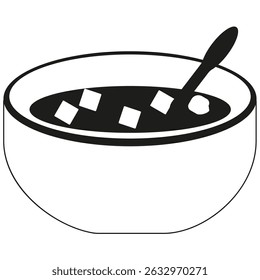 Hot soup bowl. Minimal food icon. Spoon inside dish.