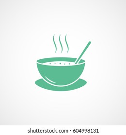 Hot Soup Bowl With Spoon Green Flat Icon On White Background