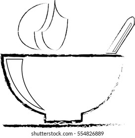 Hot soup bowl with spoon vector isolated white background