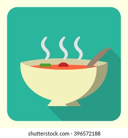 hot soup flat icon. food icon in modern material design style for web and mobile use