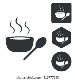 Hot Soup Icon Set, Monochrome, Isolated On White