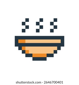 Hot soup pixelated icon. Food icon in pixel art style. Isolated vector illustration