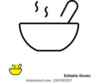 Icono de línea de vectores de sopa caliente