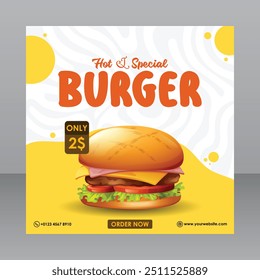 Hot and Special Burger Flyer For Marketing Purposes, Food Flyer, Food Poster, Food Banner, Restaurant Banner, Restaurant Flyer, Restaurant Poster, Elements taken from ( www.freepik.com )