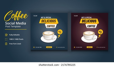 Hot And Special Delicious Coffee Social Media post, Coffee Social Media Post Template, Coffee Shop Social Media Template