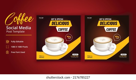 Hot And Special Delicious Coffee Social Media post, Coffee Social Media Post Template, Coffee Shop Social Media Template