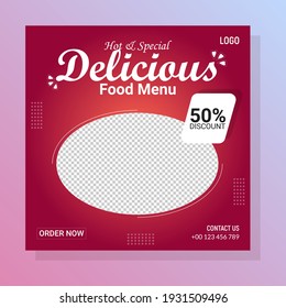 Hot and Special delicious Food Menu social media post design template, Fast food social media post, delicious chicken or poster, Hot and Special food flyer design, free Delivery