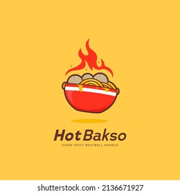 hot spicy bakso meatball logo icon template with fire flame