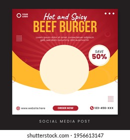 Hot and spicy beef burger social media post template
