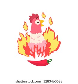 Hot spicy chicken, grilled fire chicken, creative logo design element vector Illustration