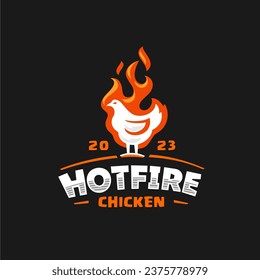 Logo de pollo picante. logotipo de fuego de pollo en vintage rústico, cabeza de gallina con símbolo caliente icono vectorial , perfecto para comida rápida icono de restaurante o cualquier negocio relacionado con la comida