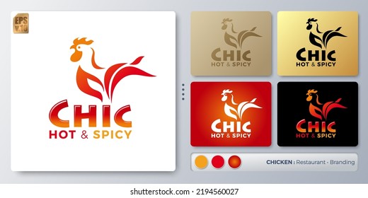 Hot spicy Chicken rooster vector illustration Logo design. Blank name for insert your Branding. Designed with examples for all kinds of applications. You can used for company, indentity, restaurant.